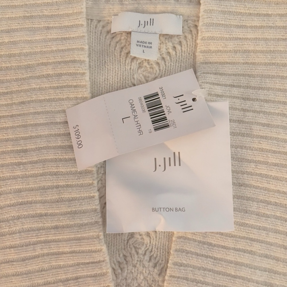 J. Jill Oatmeal Heather Cable Knit Cardigan Sweater Size L NWT - Picture 4 of 7
